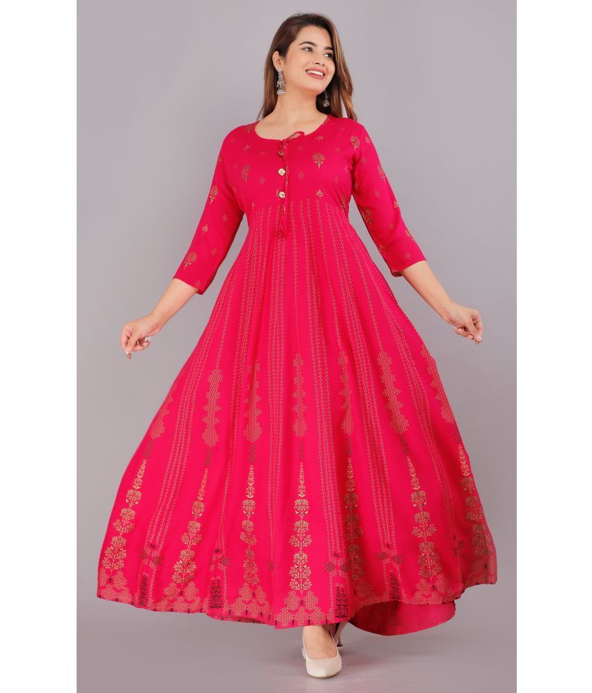     			ANNEIV Viscose Printed Anarkali Women's Kurti - Pink ( Pack of 1 )