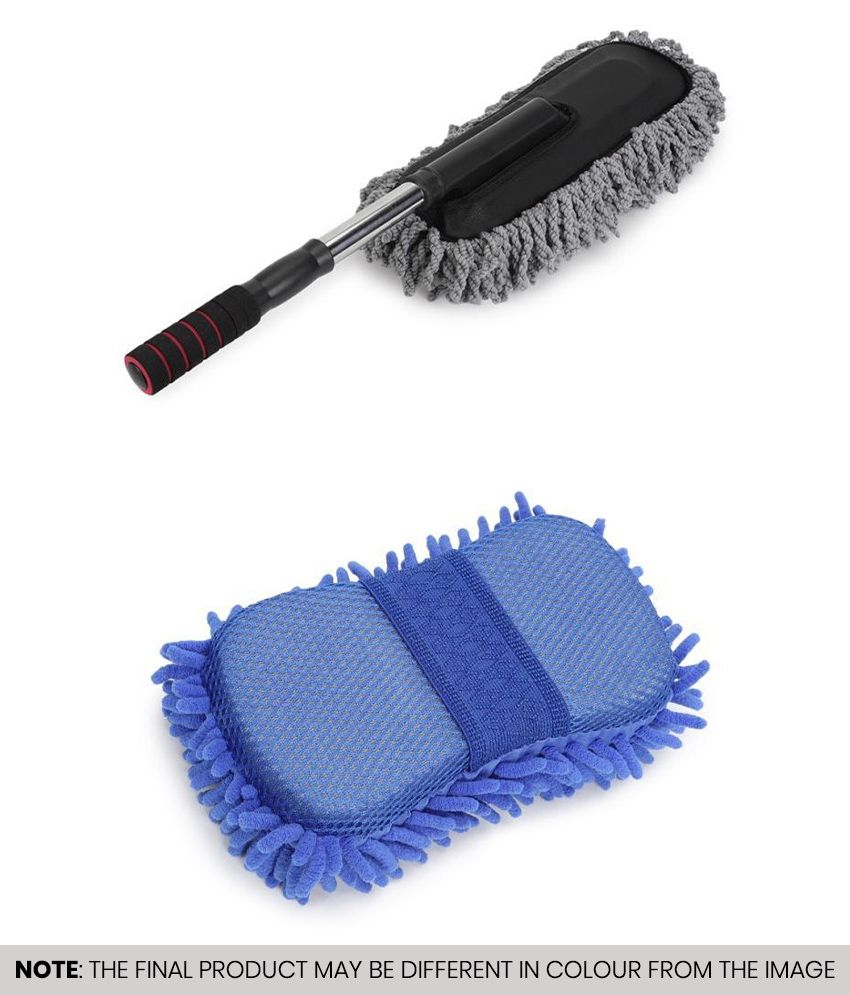     			mahek accessories Car Cleaning Combo of Telescopic Microfiber Duster & Microfiber Sponge ( Pack of 2)