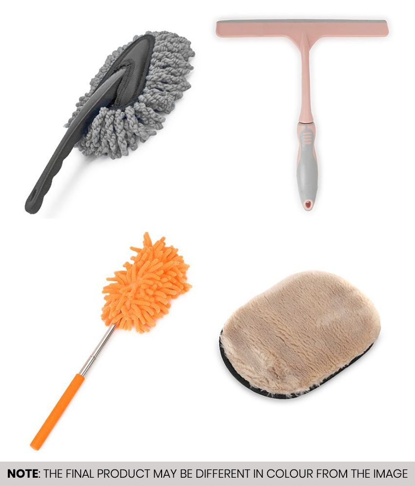     			HOMETALES Car Cleaning Combo of Mini Duster , Wiper , Mini Telescopic Duster & Cleaning Gloves ( Pack of 4 )