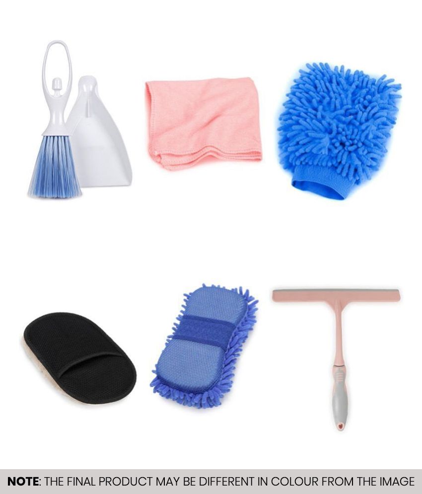     			HOMETALES Car Cleaning Combo of Dustpan , Wiper , Microfiber Gloves & Sponge ( Pack of 6 )