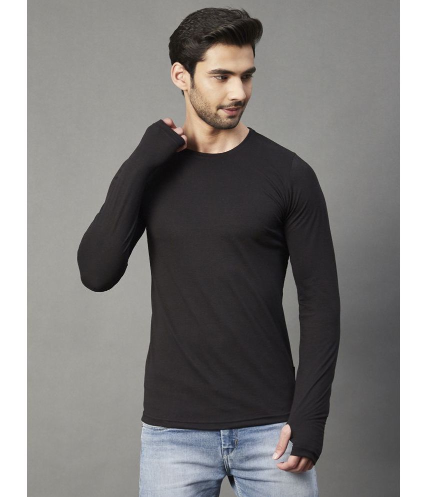     			Rigo Cotton Slim Fit Solid Full Sleeves Men's T-Shirt - Black ( Pack of 1 )