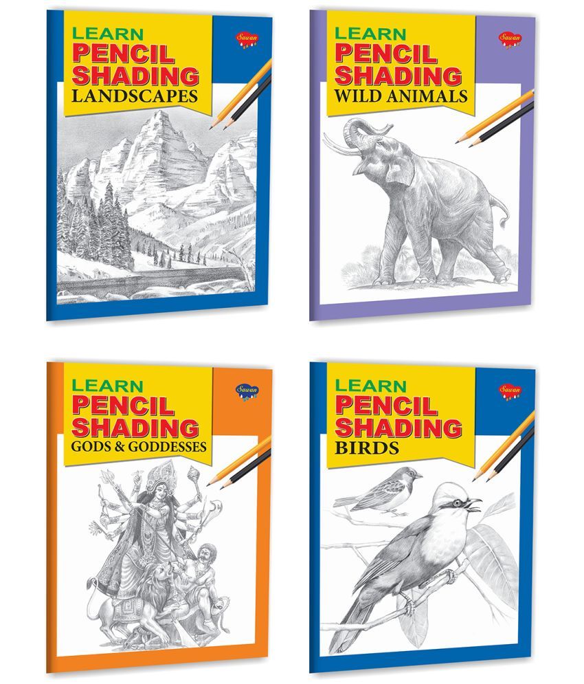     			Sawan Present Set Of 4 Pencil Shading Books | Learn Pencil Shading Landscapes, Wild Animals, Gods And Goddesses And Birds (Paperback, Manoj Publications Editorial Board)