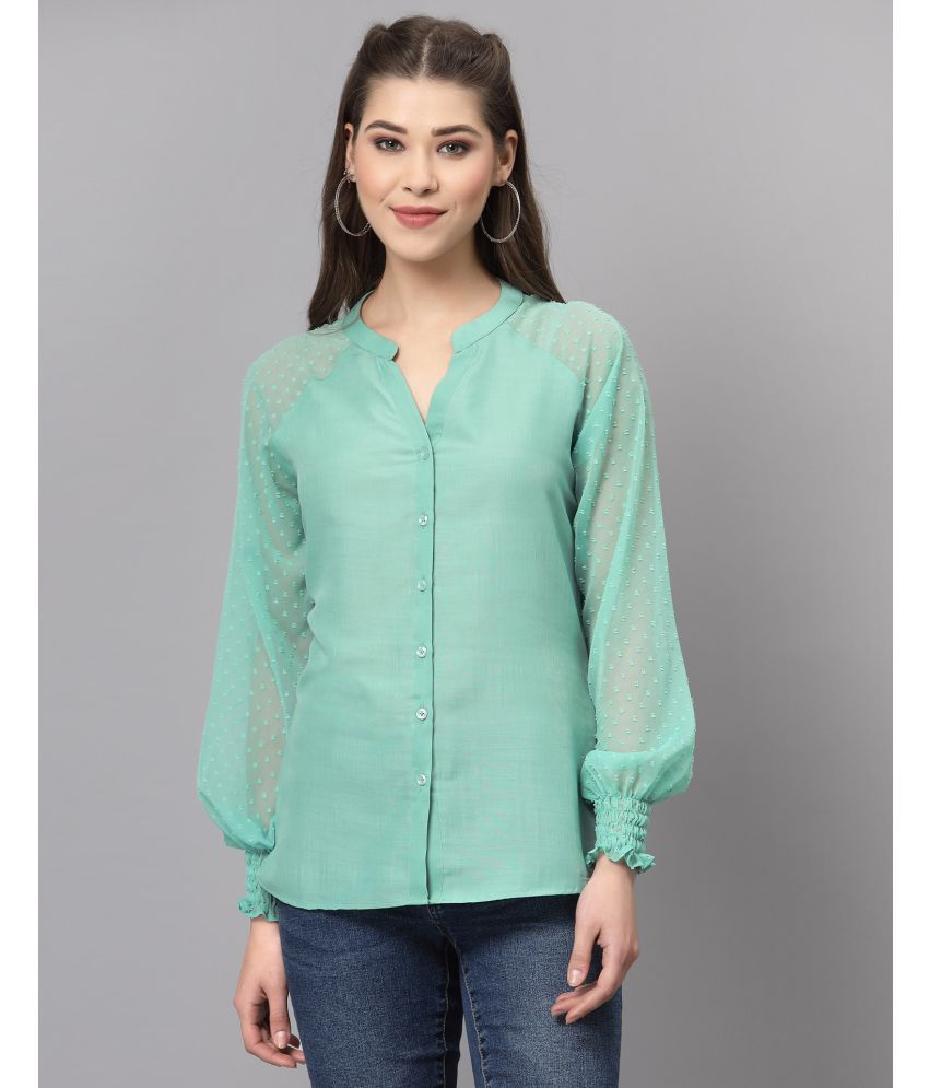     			Selvia Turquoise Chiffon Women's Shirt Style Top ( Pack of 1 )