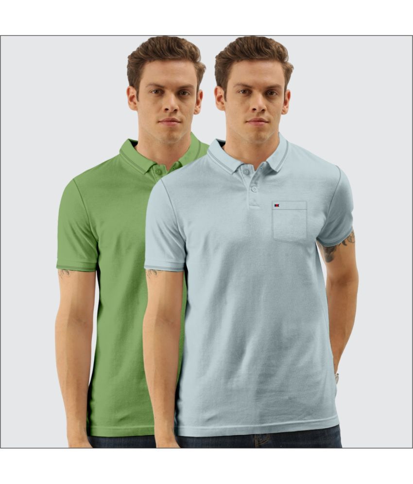     			TAB91 Pack of 2 Cotton Blend Slim Fit Solid Half Sleeves Men's Polo T Shirt ( Ecru White )