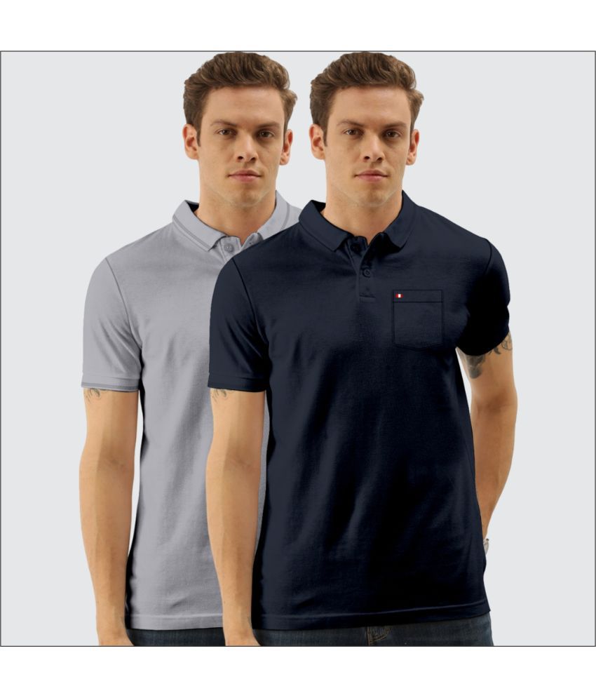     			TAB91 Cotton Blend Slim Fit Solid Half Sleeves Men's Polo T Shirt - Dark Grey ( Pack of 2 )