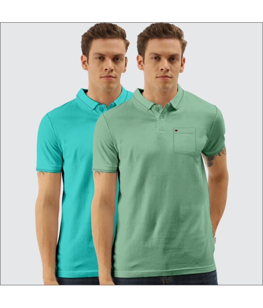     			TAB91 Cotton Blend Slim Fit Solid Half Sleeves Men's Polo T Shirt - Light Blue ( Pack of 2 )