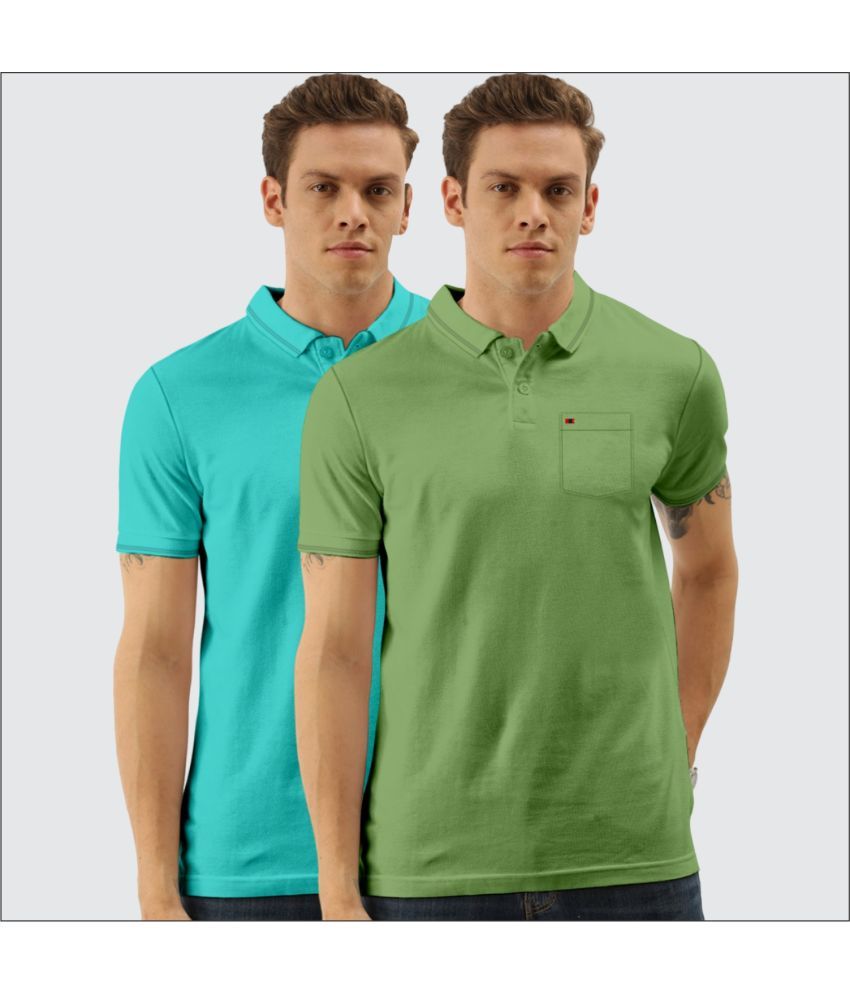     			TAB91 Pack of 2 Cotton Blend Slim Fit Solid Half Sleeves Men's Polo T Shirt ( Green )