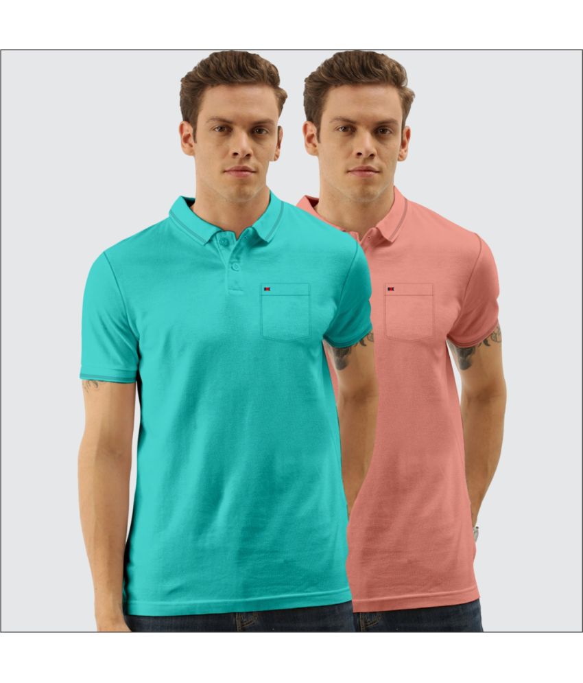     			TAB91 Cotton Blend Slim Fit Solid Half Sleeves Men's Polo T Shirt - Peach ( Pack of 2 )