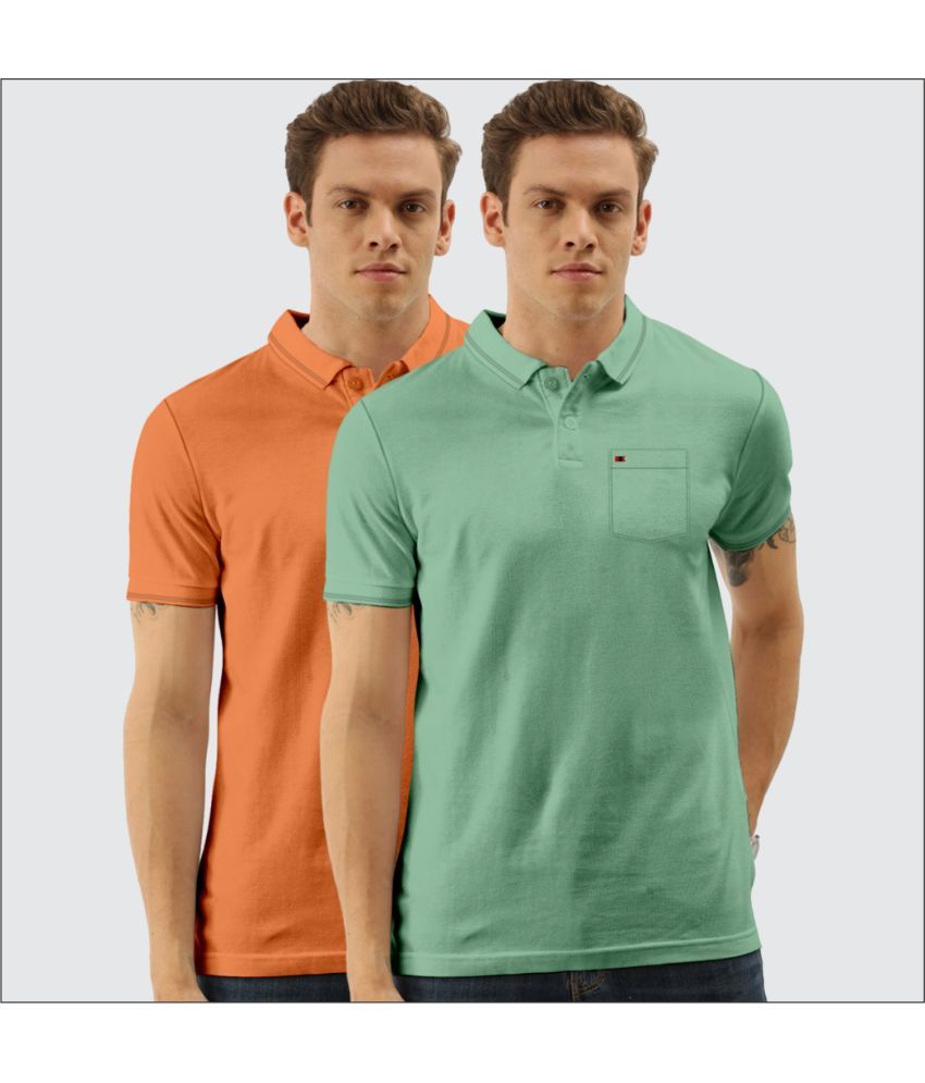     			TAB91 Pack of 2 Cotton Blend Slim Fit Solid Half Sleeves Men's Polo T Shirt ( Khakhi )