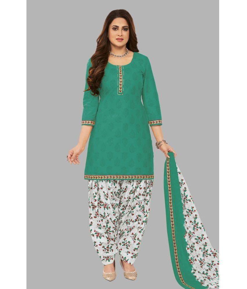     			shree jeenmata collection Cotton Printed Kurti With Patiala Women's Stitched Salwar Suit - Green ( Pack of 1 )