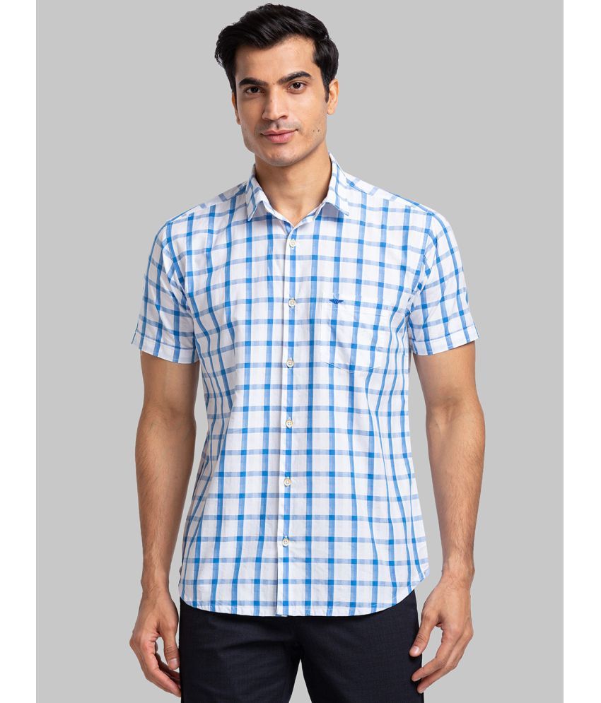     			Park Avenue 100% Cotton Slim Fit Checks Half Sleeves Men's Casual Shirt - Blue ( Pack of 1 )