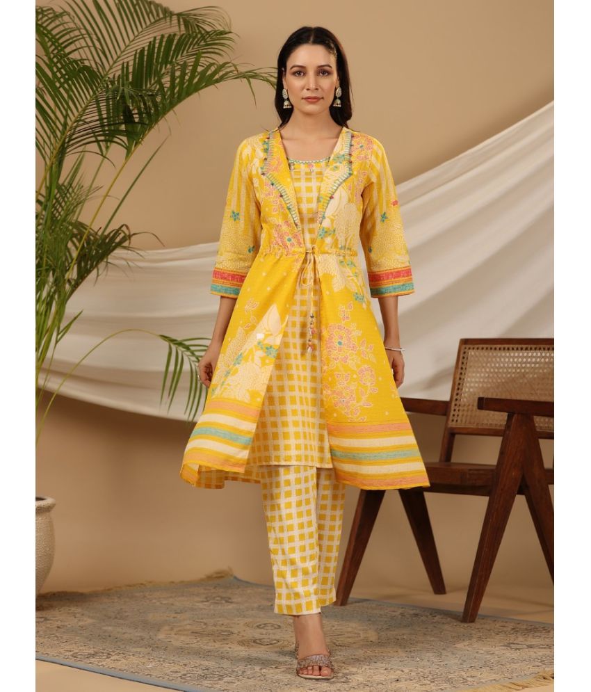     			Juniper Nylon Printed Kurti With Pants Women's Stitched Salwar Suit - Yellow ( Pack of 1 )