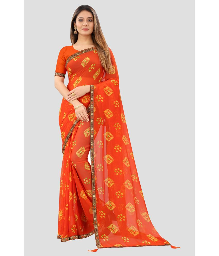     			Aardiva Chiffon Printed Saree With Blouse Piece - Orange ( Pack of 1 )