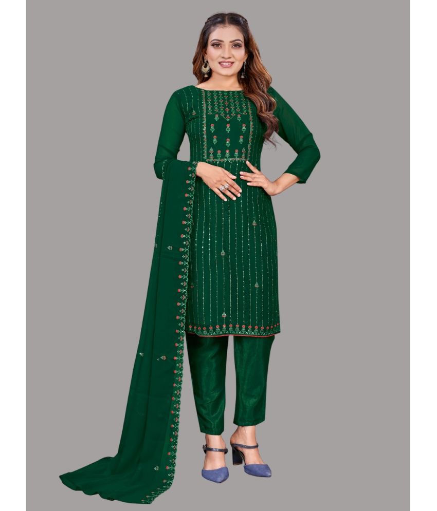     			Aika Unstitched Georgette Embroidered Dress Material - Green ( Pack of 1 )