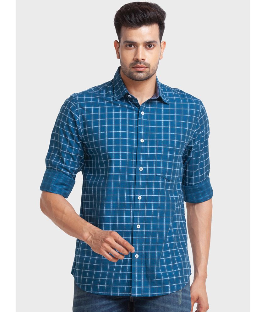    			Colorplus 100% Cotton Regular Fit Checks Full Sleeves Men's Casual Shirt - Blue ( Pack of 1 )