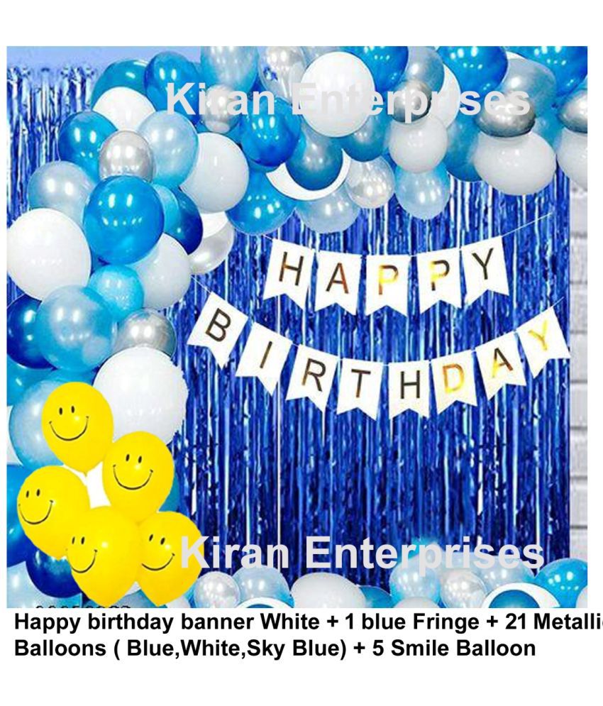     			Happy Birthday Banner + 1 Fringe Curtain + 5 pcs Smile Balloon  + 21 Metallic Balloon For Birthday Decoration
