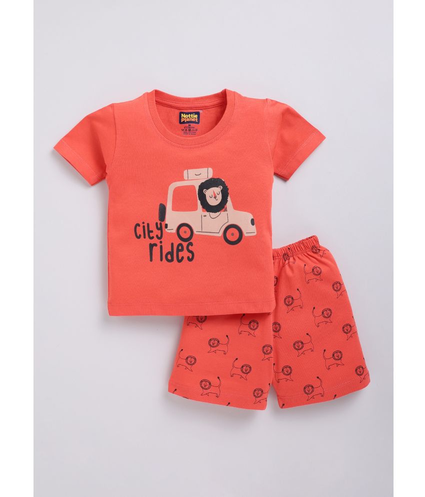     			Nottie planet Red Cotton Baby Boy T-Shirt & Shorts ( Pack of 1 )