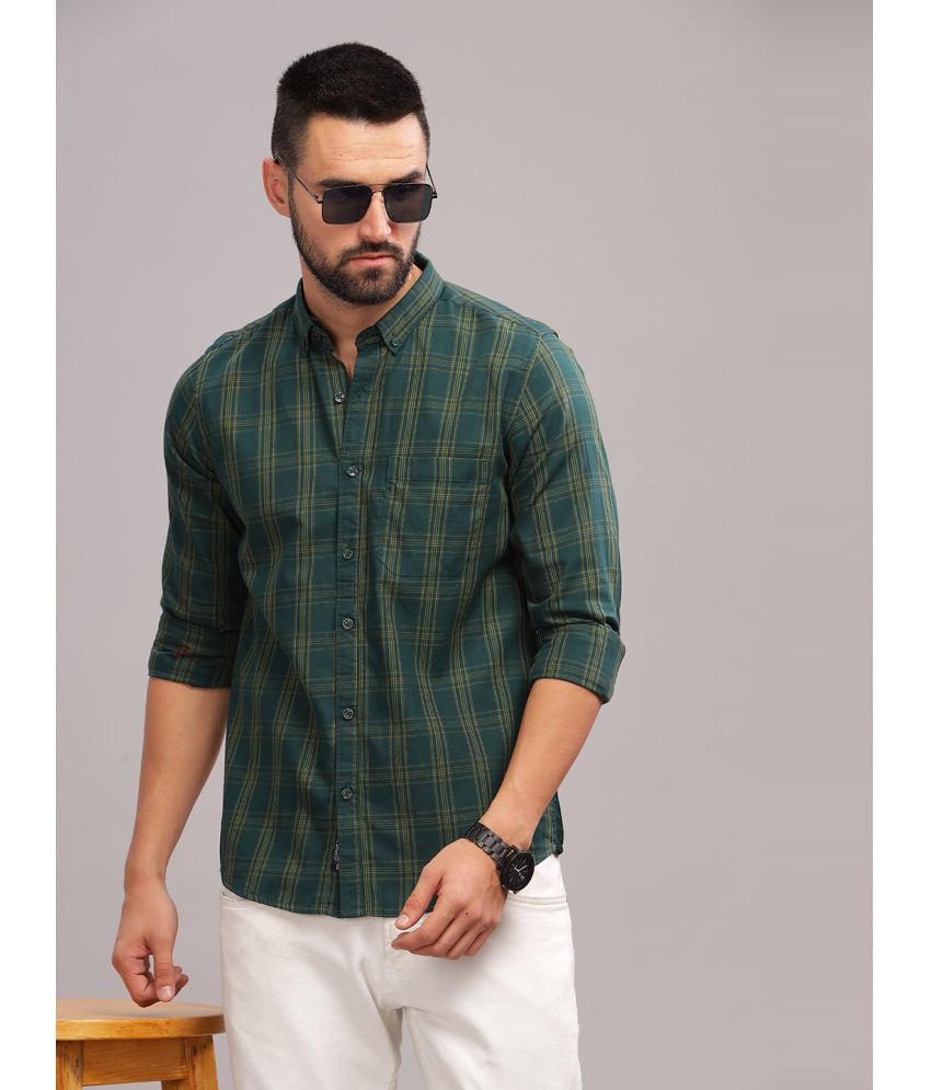     			Paul Street 100% Cotton Slim Fit Checks Full Sleeves Men's Casual Shirt - Green ( Pack of 1 )