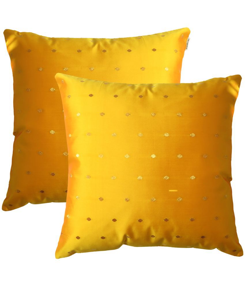     			SUGARCHIC Set of 2 Silk Ethnic Square Cushion Cover (40X40)cm - Yellow