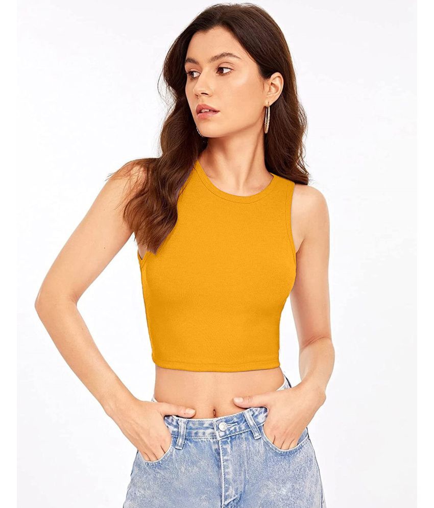     			Selvia Yellow Cotton Blend Women's Crop Top ( Pack of 1 )