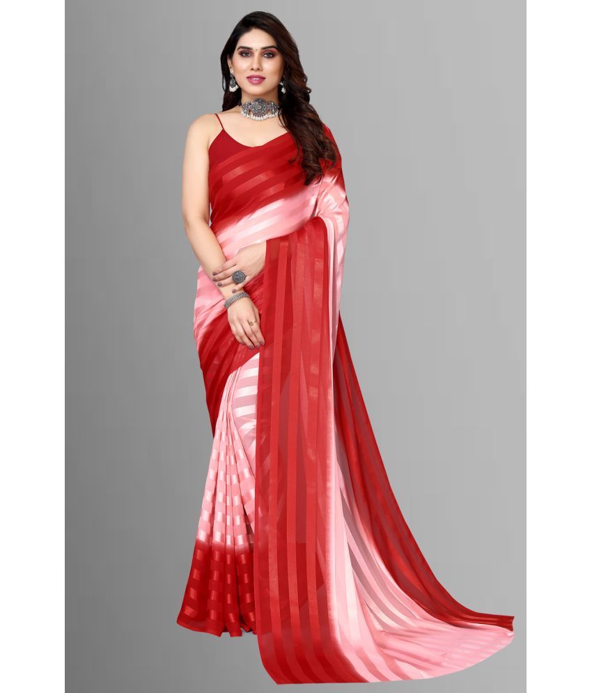     			ANAND SAREES Satin Striped Saree With Blouse Piece - Red ( Pack of 1 )