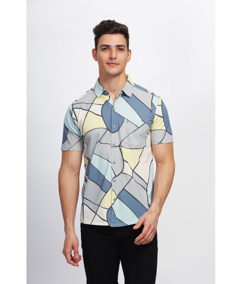     			BULLMER Cotton Blend Regular Fit Printed Half Sleeves Men's Casual Shirt - Blue ( Pack of 1 )