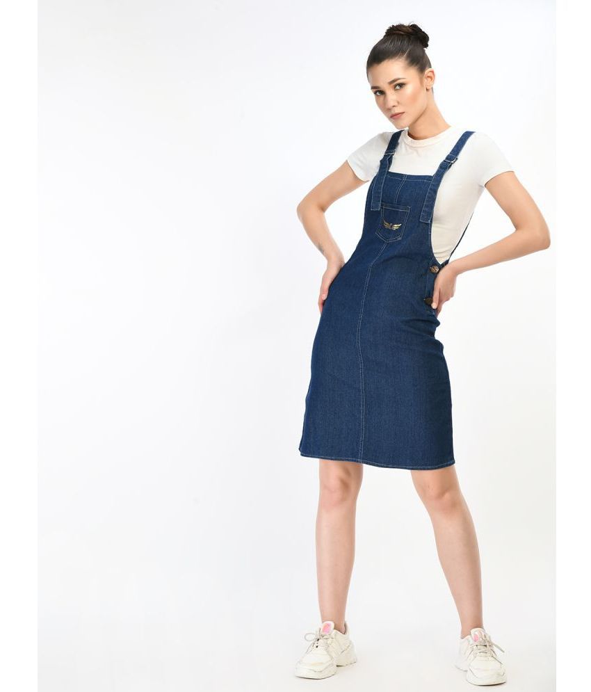     			Chrome & Coral Denim Solid Knee Length Women's Dungarees - Navy Blue ( Pack of 1 )
