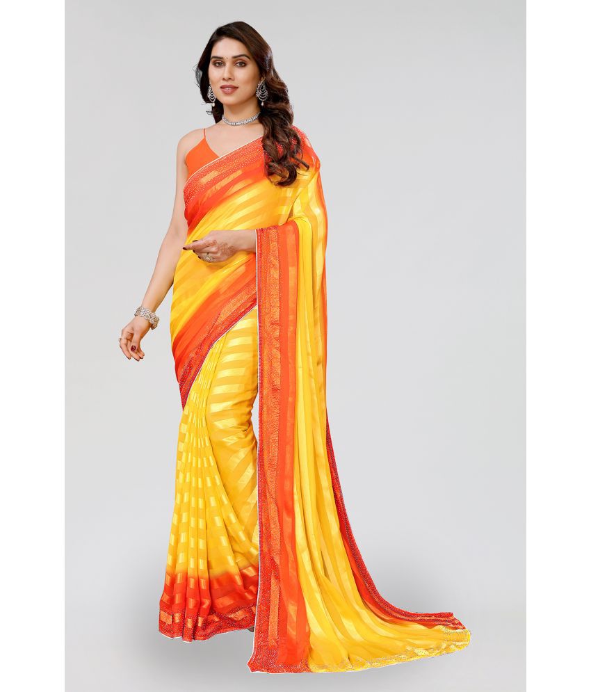     			Kashvi Sarees Satin Embellished Saree Without Blouse Piece - Yellow ( Pack of 1 )