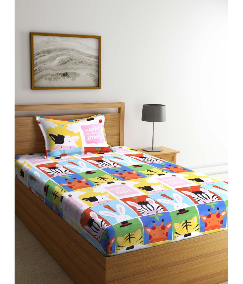     			Klotthe Poly Cotton Graphic 1 Single Bedsheet with 1 Pillow Cover - Multicolor