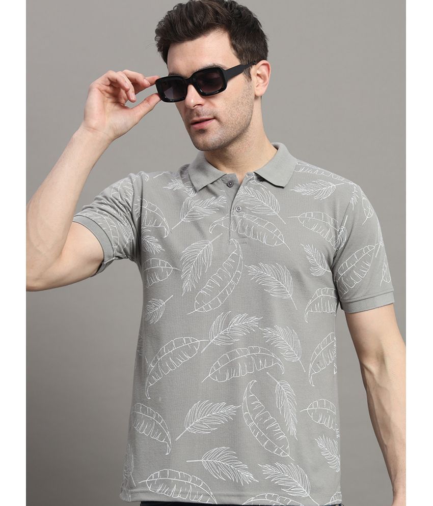     			MXN Cotton Blend Regular Fit Printed Half Sleeves Men's Polo T Shirt - Grey ( Pack of 1 )