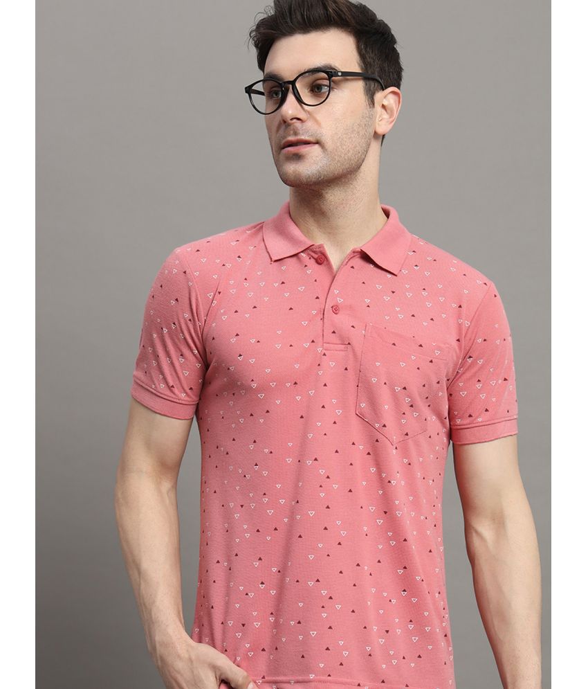     			MXN Cotton Blend Regular Fit Printed Half Sleeves Men's Polo T Shirt - Peach ( Pack of 1 )