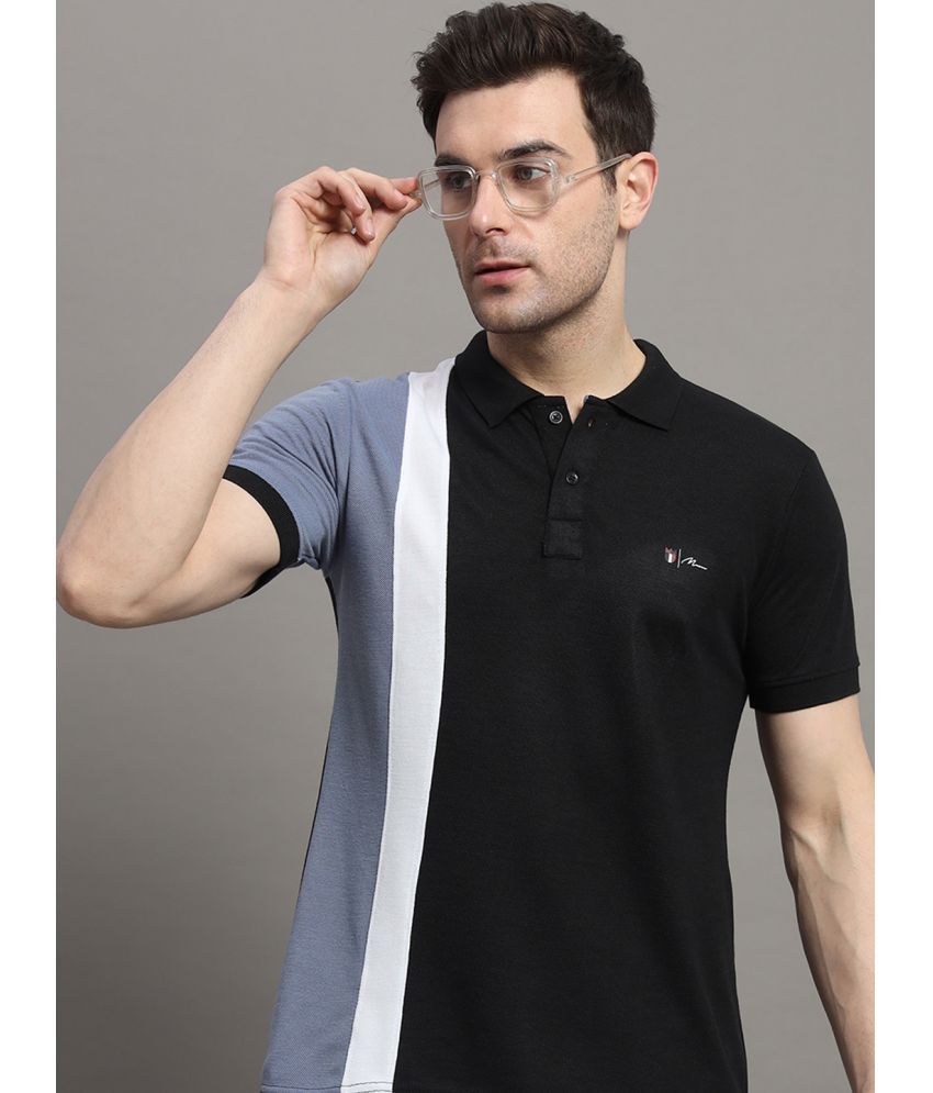     			MXN Cotton Blend Regular Fit Colorblock Half Sleeves Men's Polo T Shirt - Black ( Pack of 1 )
