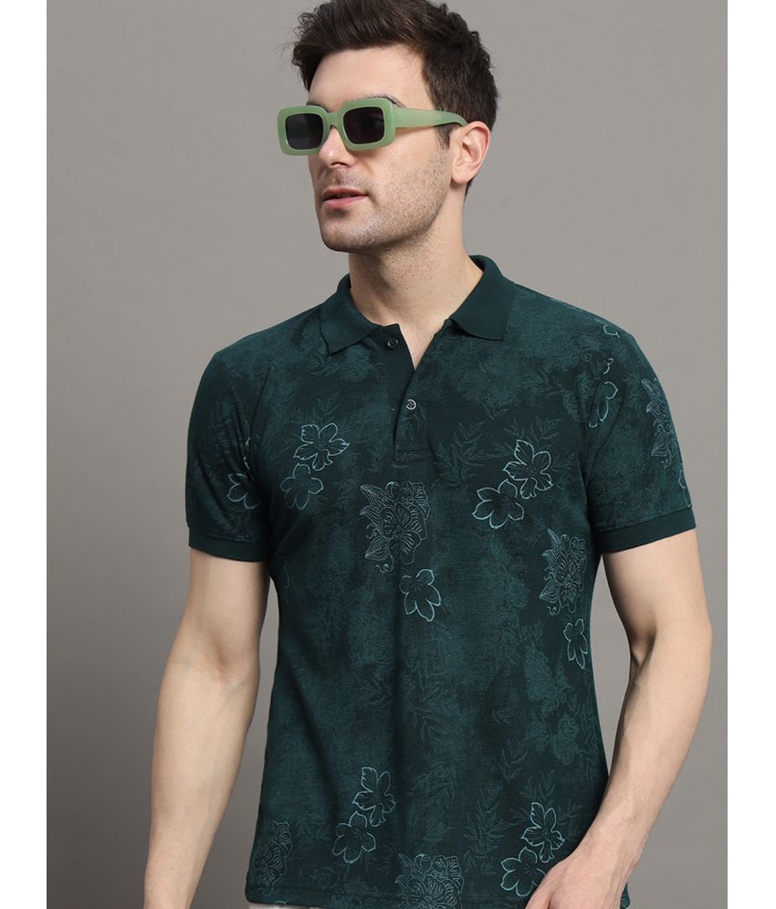     			MXN Cotton Blend Regular Fit Printed Half Sleeves Men's Polo T Shirt - Dark Green ( Pack of 1 )