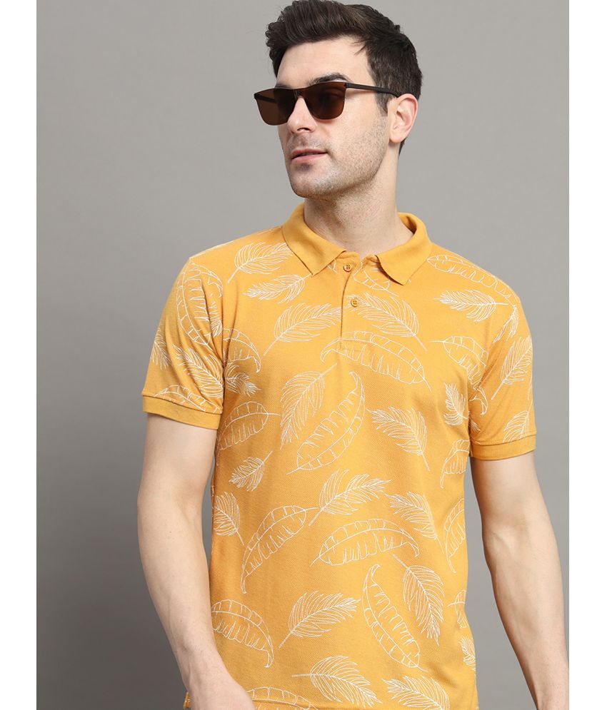     			MXN Cotton Blend Regular Fit Printed Half Sleeves Men's Polo T Shirt - Mustard ( Pack of 1 )