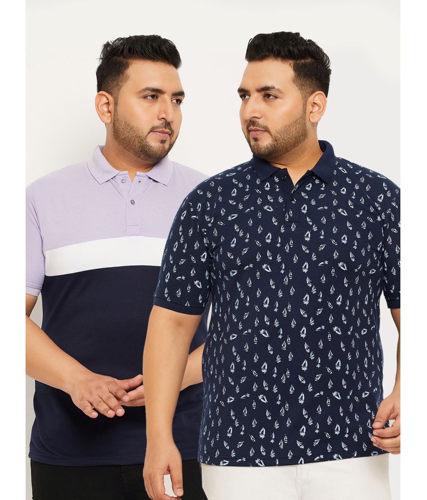     			Nyker Cotton Blend Regular Fit Printed Half Sleeves Men's Polo T Shirt - Navy Blue ( Pack of 2 )