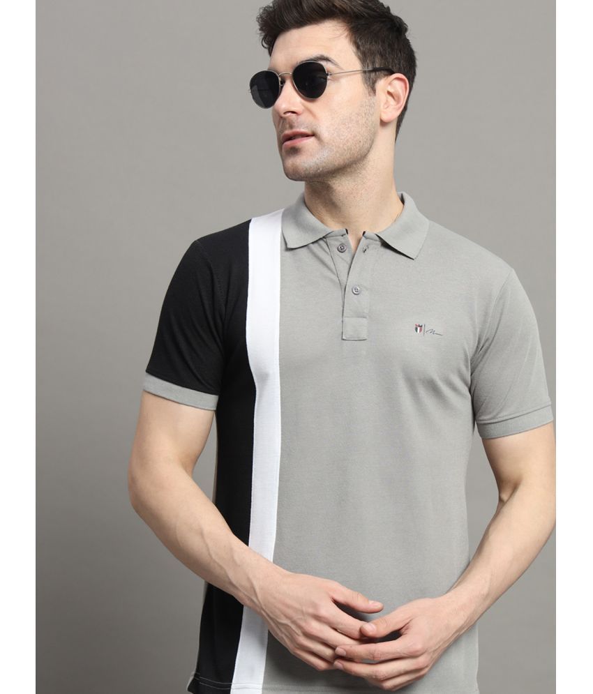     			Nyker Pack of 1 Cotton Blend Regular Fit Colorblock Half Sleeves Men's Polo T Shirt ( Grey )