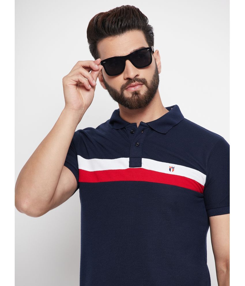     			Nyker Pack of 1 Cotton Blend Regular Fit Colorblock Half Sleeves Men's Polo T Shirt ( Navy )