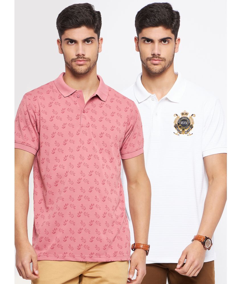     			Nyker Pack of 2 Cotton Blend Regular Fit Printed Half Sleeves Men's Polo T Shirt ( Pink )