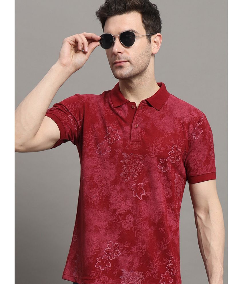     			Nyker Cotton Blend Regular Fit Printed Half Sleeves Men's Polo T Shirt - Wine ( Pack of 1 )