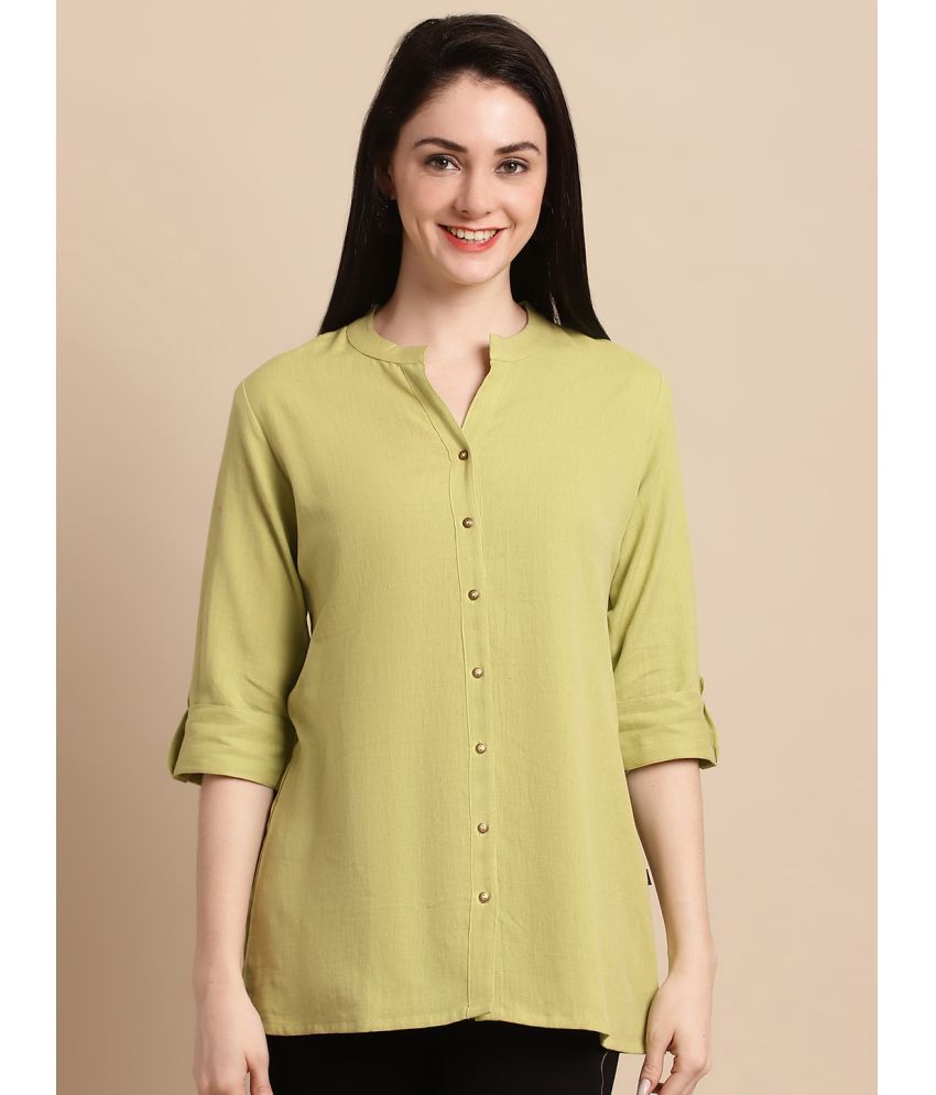     			Pistaa Green Cotton Women's Shirt Style Top ( Pack of 1 )