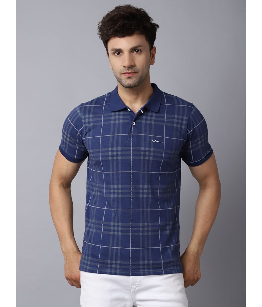     			Rodamo Cotton Blend Regular Fit Checks Half Sleeves Men's Polo T Shirt - Blue ( Pack of 1 )