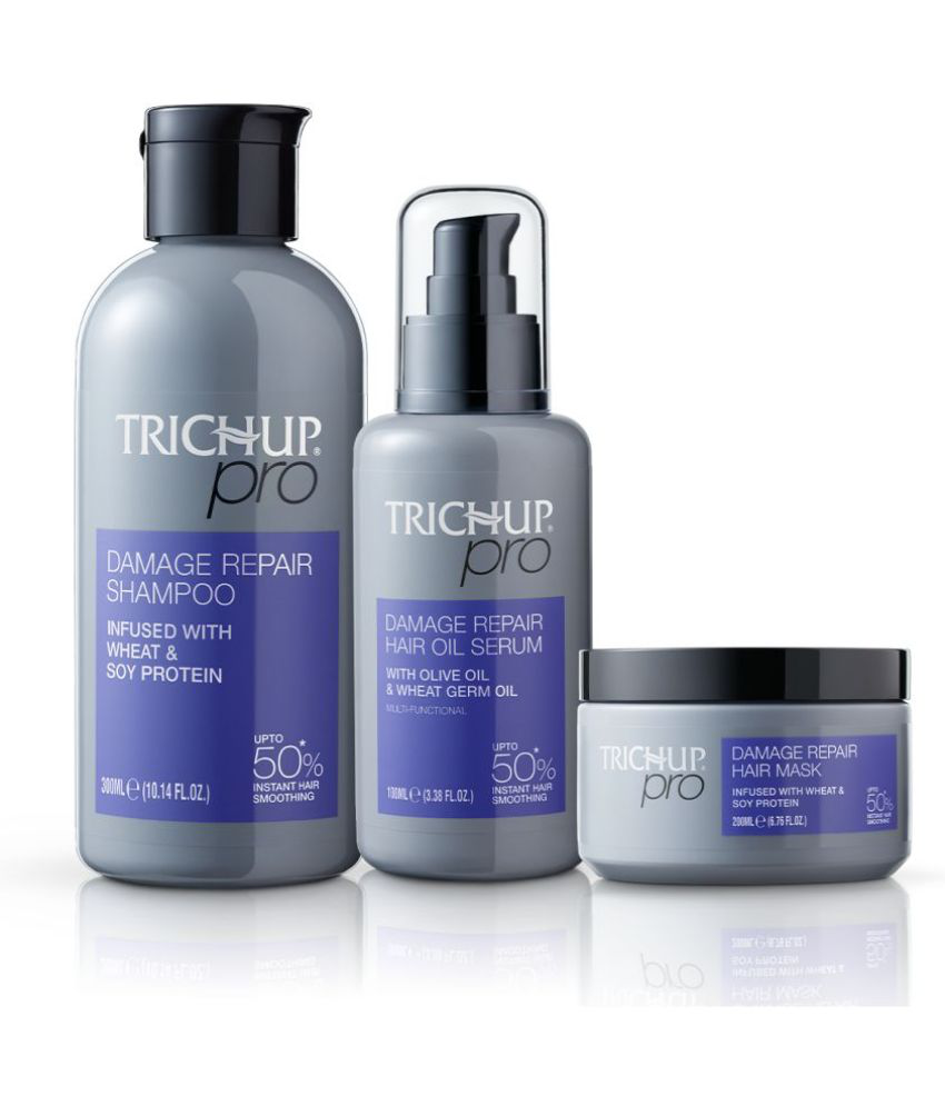     			Trichup Pro Damage Repair & Instant Smoothing Hair Care Kit for Dry Frizzy Hair (Set of 3)- Shampoo - 300 ml, Hair Oil Serum - 100 ml & Hair Mask - 200 ml | Improves Texture, Manageability | Reduces Dryness