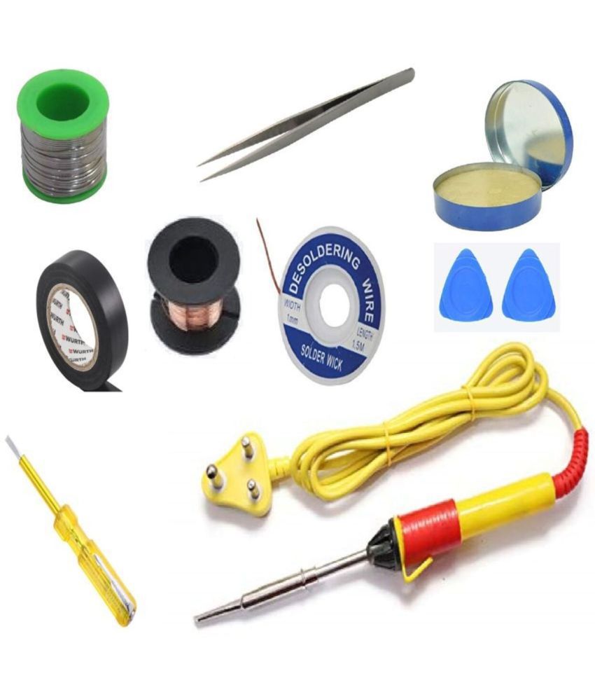     			unique (10 in 1) 25W Soldering Iron Kit with Wire, Flux wick, Stand,Tweezer, Tes Soldering Iron