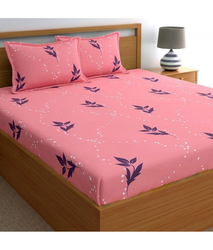     			Neekshaa Cotton Floral Fitted Fitted bedsheet with 2 Pillow Covers ( Double Bed ) - Baby Pink