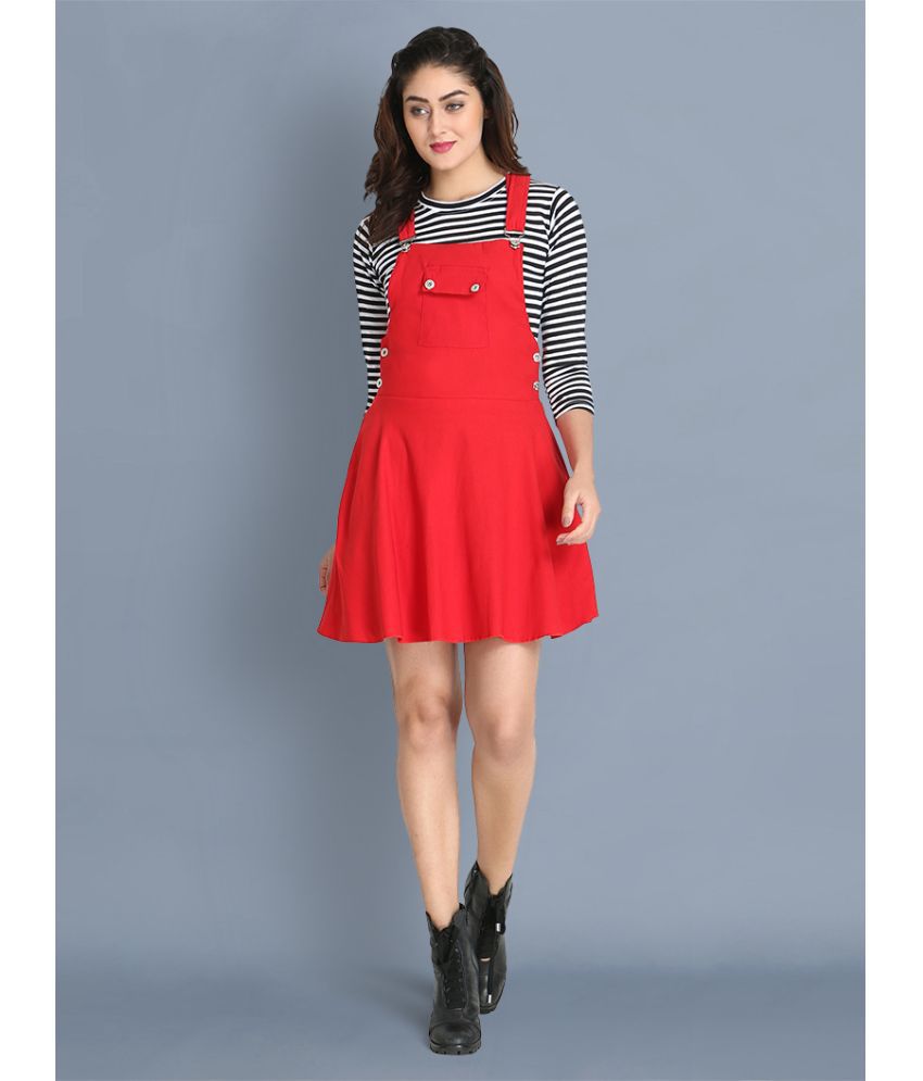     			BuyNewTrend Cotton Blend Striped Mini Women's Dungarees - Red ( Pack of 1 )