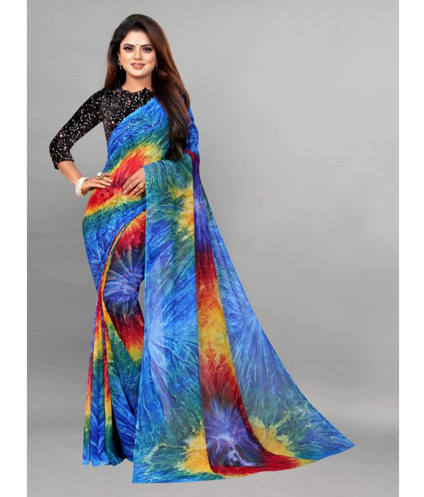     			KAPIL FASHION Georgette Printed Saree With Blouse Piece - Blue ( Pack of 1 )