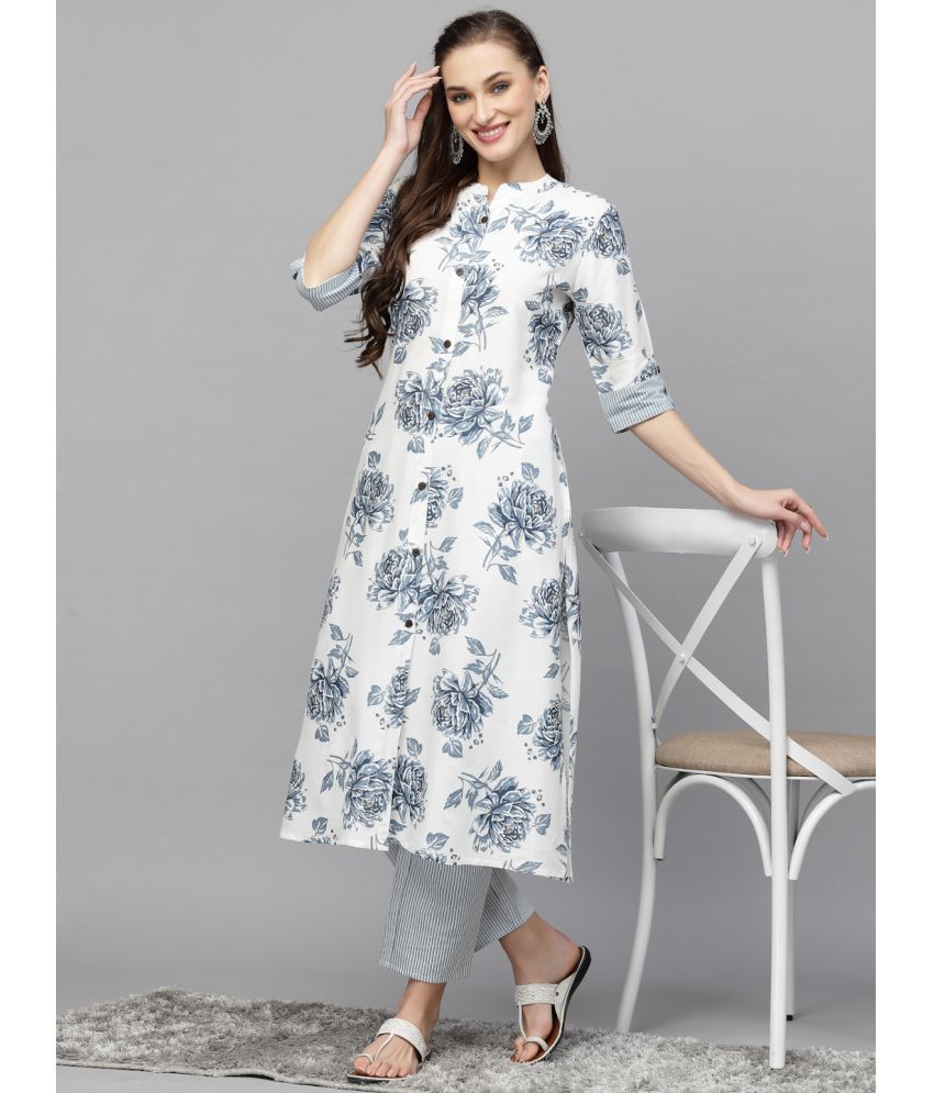     			Stylum Rayon Printed Front Slit Women's Kurti - White ( Pack of 1 )