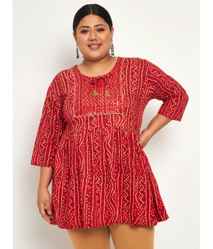     			BuyNewTrend Cotton Printed Flared Women's Kurti - Red ( Pack of 1 )