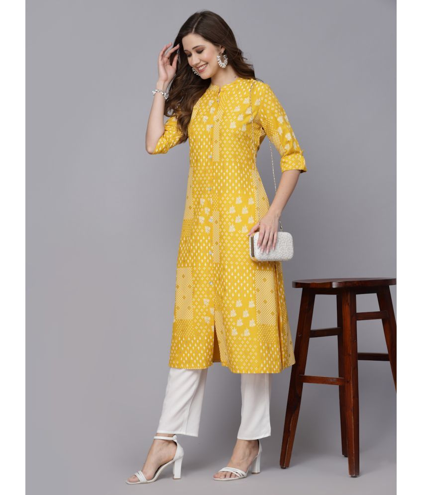     			Stylum Rayon Printed A-Line Women's Kurti - Mustard ( Pack of 1 )