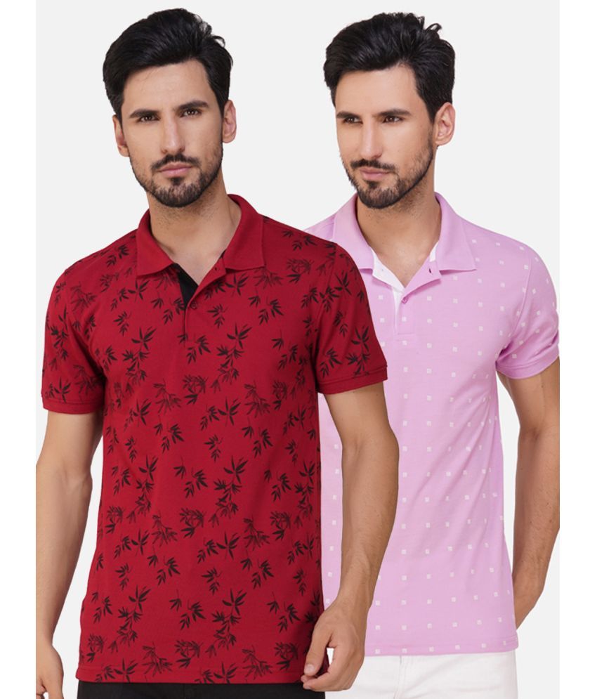     			XFOX Cotton Blend Regular Fit Printed Half Sleeves Men's Polo T Shirt - Purple ( Pack of 2 )